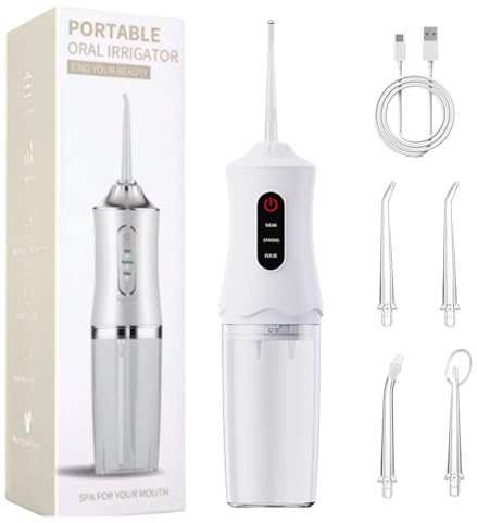 Munddusche Kabellos Zahndusche, Water Flosser for Teeth, Oral Irrigator Zähne Waterflosser Dental, Zahnzwischenraumreiniger Mundduschen mit 4 Düsen 1 Ladekabel