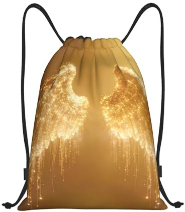 Zelinge Mochila con cordón para deporte, gimnasio, bolsa de cuerda para deporte, natación, yoga, Alas de ángel dorado, 14 x 16.9 inch, Mochilas Daypack