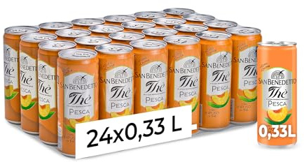 San Benedetto, Thè Freddo alla Pesca, Confezione da 24 Lattine da 330 ml, Bevanda Dissetante Analcolica, Gusto Fruttato, in Lattina, Senza Conservanti e Coloranti