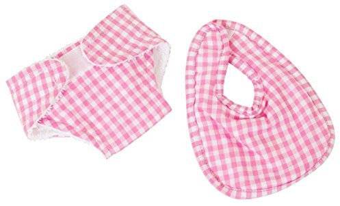 FRILLY LILY PINK GINGHAM NAPPY AND BIB SET FOR 14-18 INCH [35-45CM] BABY DOLLS,SUCH AS BABY BORN