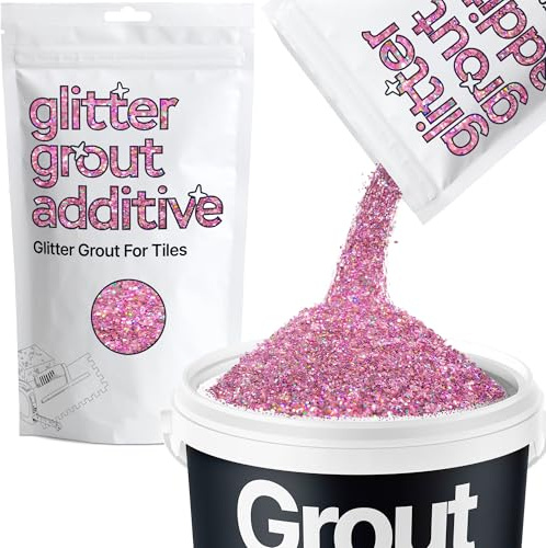 Hemway Pink Holographic Glitter Grout Additive 100g Metallic Flakes for Adding Sparkle to Kitchen & Bathroom Tiles | Enhance Your Indoor Grouting Projects with a Durable Sparkly Effect