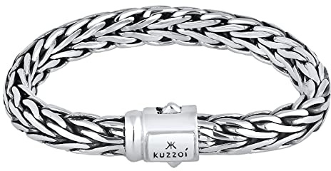Kuzzoi Buddha Design in Argento Bracciale per Uomo, Bracciale in Argento Sterling Massiccio Lavorato a Mano, Bracciale da Uomo con Esclusivo Incisione, Larghezza 9 mm