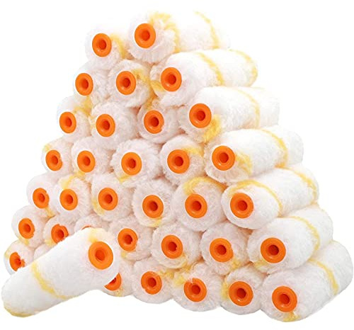 Juvale Mini Farbwalze (Set, 36 Stück) - Malerwalze, Farbroller - Perfekt für Kleine Ausbesserungsarbeiten in Zimmern, an Türen - Weiß, Orange, 10,2 cm