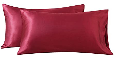 Boqingzhu Satin Seide Kissenbezug 40×80cm Rot Uni Kissenhülle Haar- und Hautpflege im Umschlagstil 2 Stück