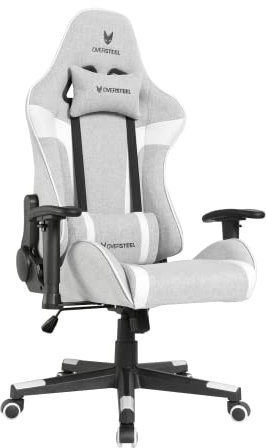 Oversteel - ULTIMET Professional Gaming Stuhl, Atmungsaktiver Stoff, 2D-Armlehnen, Höhenverstellbar, 180° verstellbare Rückenlehne, Gasdruckfeder Klasse 3, Bis zu 120Kg, Grau/weiß