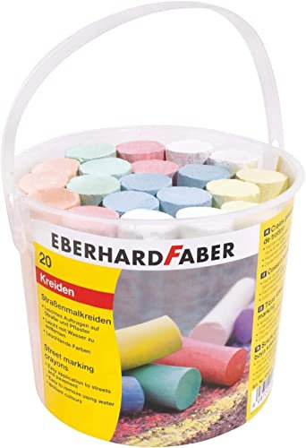 Eberhard Faber 526512 - Straßenmalkreiden in 6 leuchtenden Farben, Eimer mit 20 Kreiden, für bunten Malspaß auf Asphalt, Straßen und Gehwegen (1 Eimer Neues Modell)