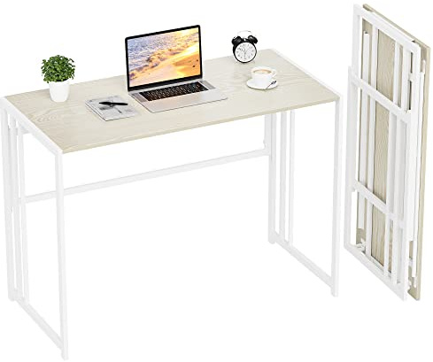 Ulifance Folding Computer Desk for Home Office No-Assembly Writing Study Desk Beige