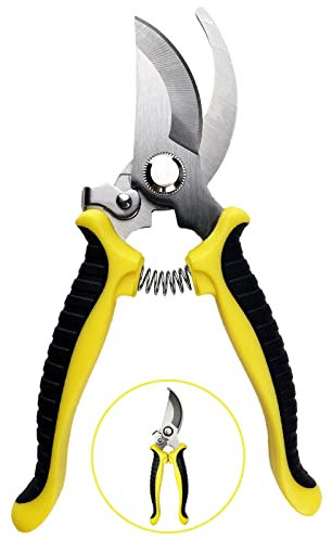 Firschoie Sécateur de Jardin, Ciseaux antidérapants avec poignée verrouillable, Cisailles à branches de fleurs de réparation professionnelle, pour tailler arbustes, clôtures(jaune)