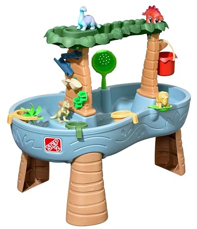 Step2 Dino Showers Wasserspieltisch | Großer Wassertisch mit 13-teiligem Zubehörset | Garten Wasser Spieltisch für Kinder in Blau & Braun