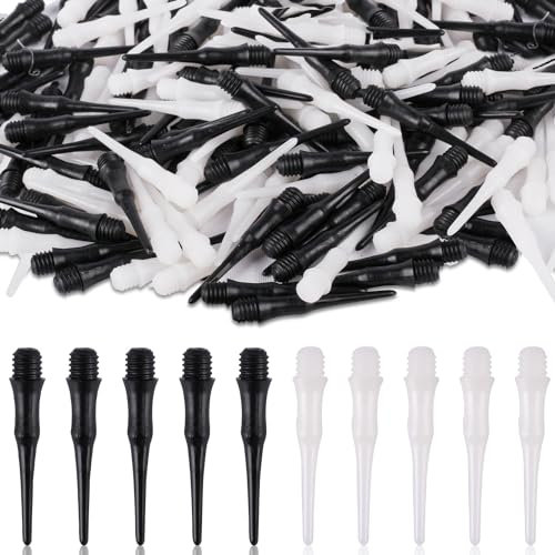 RNHDLY 200 Stück Dartspitzen Kunststoff, Schwarz und Weiß Dart Spitzen Soft Softdart Spitzen, 2BA Gewinde Dartpfeil Spitzen, Dartspitzen Kurz, Softdarts Ersatzspitzen