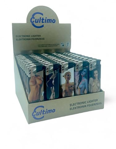 Cultimo - 50 mecheros electrónicos con diseños, rellenables y seguros para niños, electrónicos, con gas (caliente)