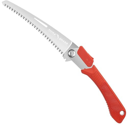 FLORA GUARD Sierra plegable, sierra de mano resistente con hoja de 20,3 cm, acero SK-5 premium, sierra de camping con hoja curva para acampar en madera, sierra de podar con dientes de afeitar