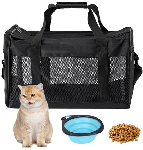 BYZESTY Transportbox Katze Hund Katzentransportbox Hundebox Faltbar Hundetransportbox Katzen Transportboxen Hundetasche Katzenbox Katzentransporttasche Inkl. Hundenapf, 42 x 27 x 28 cm