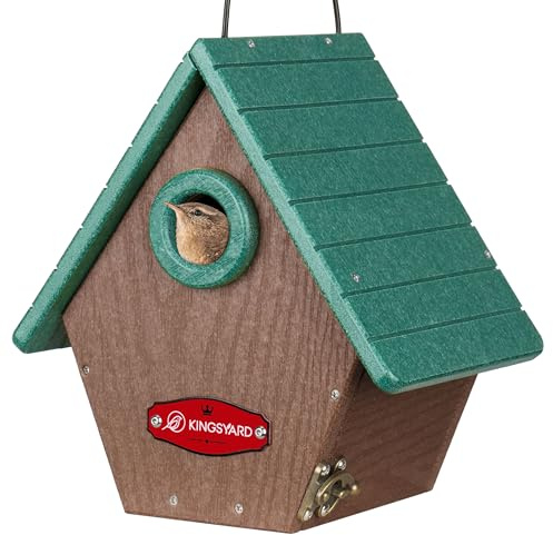 Kingsyard Recycled Plastic Bird House for Outdoors - Hanging Nesting Box with Predator Guard & Air Vents for Wren Finch Chickadee, Green