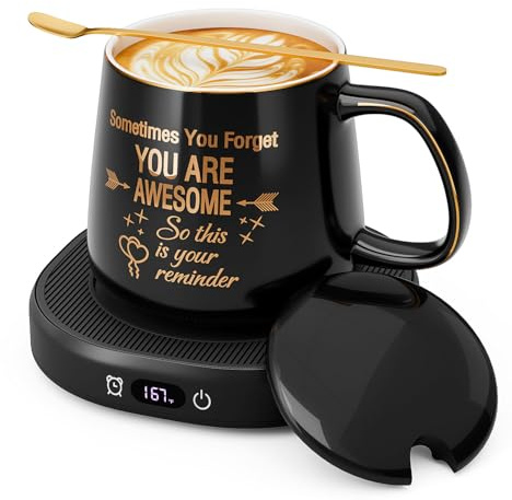 Coffee Mug Warmer & You are Awesome Mug Set, Electric Cup Warmer for Desk, Beverage Warmer with 4 Temperature Setting, 8-Hours Auto Shut Off