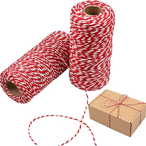 Julgata, rött och vitt snöre, slaktarsnöre för hantverk, bakers twine craft bomullssnöre för kökskökkött, julgata för presentförpackning, hantverk,