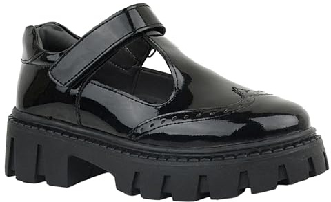 SIRRI Zapatos de Uniforme Escolar Negros para niñas Zapatos de Plataforma Mary Jane con Tiras y Estilo Brogue Tamaño 26