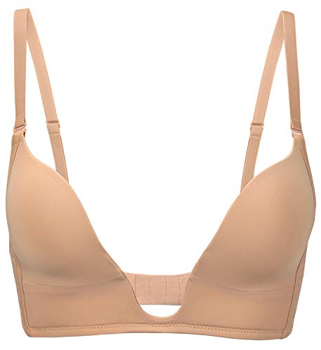 DotVol Femme Soutien-Gorge plungé à Armatures Effet Pigeonnant décolletés Ultra-Plongeant Sexy Beige 105B