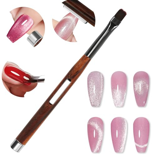 Ruetail 3 in 1 Nail Art Brush with Magnet,Dual-Ended Nail Art Brush,Cat Eye Magnet & Polish Brushes for Nail Art,Flat Brush for Home Use or Salon