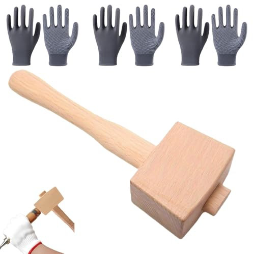 Maillet en bois massif de hêtre en cuir, outil de marteau en bois de hêtre massif, marteau de menuiserie, outils manuels pour montage de meubles de sculpture au burin