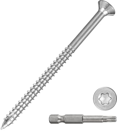 METALLIXITY Deck Screws (#10x3) 200Pcs, 410 Stainless Steel Wood Screw Decking Screws with T25 Torx Drive Head - for Wood Fence, Table, Chairs, Silver