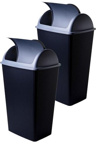 SUSTANIA Lot de 2 poubelles de cuisine, 50 l, avec couvercle basculant, 65 x 38 x 26 cm, robuste, en plastique recyclable, noir/argent, fabriquées en UE