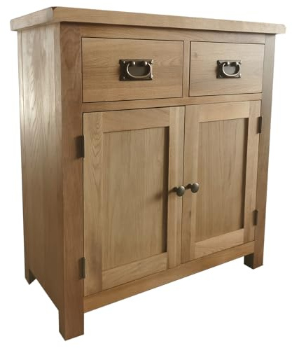 Home Furniture Group Ltd Oakcroft Rustic Extra Small Mini Sideboard – Solid Wood 2 Door 2 Drawer Storage Cabinet – Fully Assembled Unit for Hallway, Living Room or Dining Room