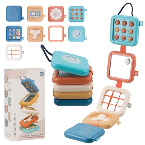 EUIOOVM Montessori Cube de motricité pour bébé, cube d'activité pour tout-petits, jouet éducatif sensoriel, favorise la motricité et la cognition, jouet de voyage idéal pour les déplacements à partir