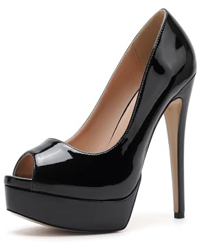 WUXIN H&P Women's Platform Stiletto Heels Shoes Peep Toe Pumps 6 inch Sexy Heels for Dress Wedding Party, US 7.5 Black