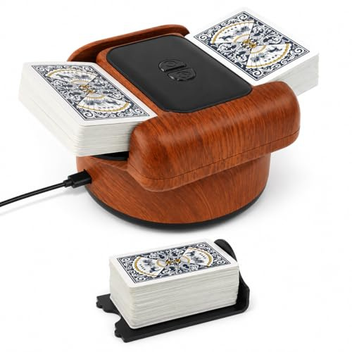 Automatic Card Shuffler 2 Deck, Wood Grain Finish Shuffle Machine for Poker Games, Quiet Playing Card Shuffler, Joymanic