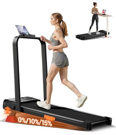 4-in-1 Folding Treadmill with 15% Incline and Handle, 8KM/H Under Desk Walking Pad, 2.5HP Quiet Treadmill for Home Foldable, Portable Running Machine with 300LBS Capacity, Remote Control & LED Display