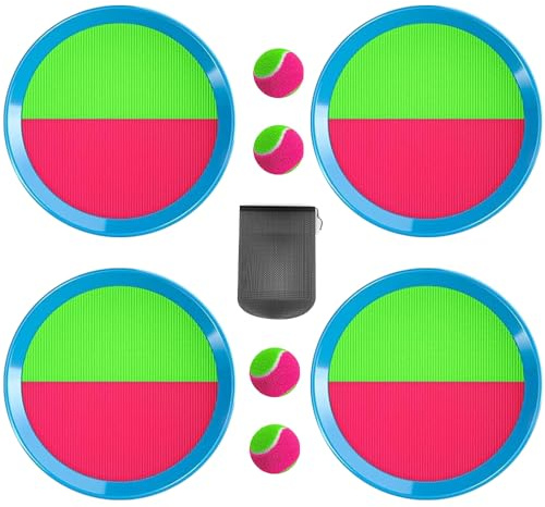RNPKZ Toss and Catch Ball Set, Toss and Catch Ball Game Outdoor Toys, Beach Game with 4 Sticky Paddles 4 Balls and 1 Storage Bag, Suitable for Children Adults, for Beach, Backyard, Lawn Activities