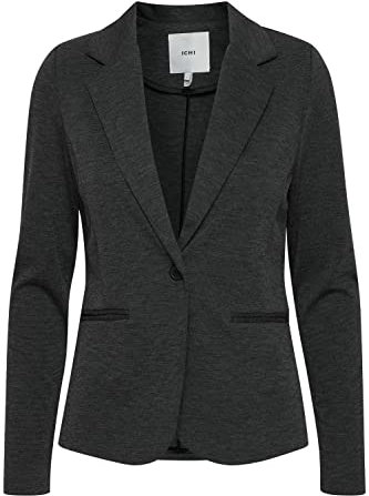 ICHI IHKATE BL Damen Blazer Kurzblazer Jacke Ein-Knopf-Blazer mit Stretch und Reverskragen, Größe:S, Farbe:Dark Grey Melange (10021)