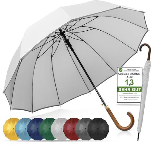 ADRIANO PORCARO® Regenschirm Sturmfest I Ø120cm Schirm I Regenschirm Groß XXL mit Reflektierendem Rand I 12 Streben Stockschirm I inkl. Schirmhülle - Für Herren & Damen I Weiß