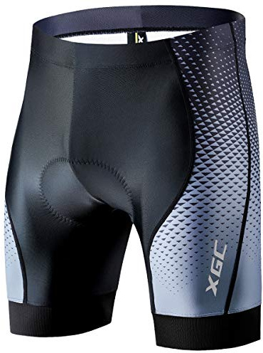 XGC Men's Cycling Shorts/Bike Shorts and Cycling Underwear with High-Density High-Elasticity and Highly Breathable 4D Sponge Padded (Black_Grey, L)