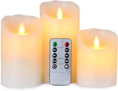AnnSpa 3 Set Velas de LED sin Pilares de pilas Llama con Control Remoto, de Cera Real Parpadeo Mecha móvil Parpadeo Ámbar Luz amarilla Velas, Cera Sin Perfume para Regalo y decoración - Blanco