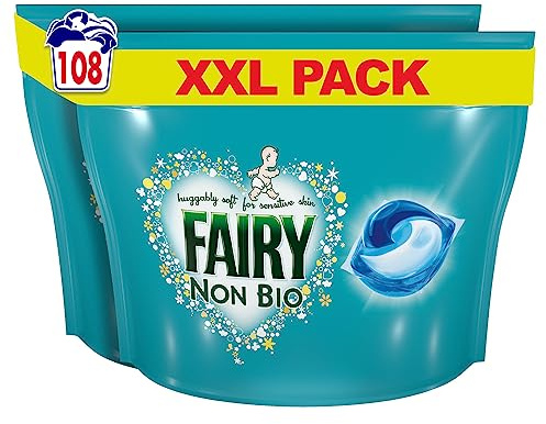 Fairy Non-Bio PODS, Washing Liquid Laundry Detergent Tablets / Capsules, 108 Washes (54 x 2), Huggably Soft for Sensitive Skin