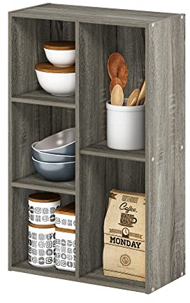 Furinno LUDER Book Shelf, 5-Cube Bookshelf, Tool Free Assembly Open Shelves Bookcase 9.4 x 19.7 x 31.5, for Living Room, Bedroom, Home Office, French Oak