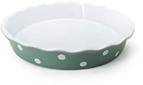 Isabelle Rose - IR5527 - Tarta/Quiche Forma - Cerámica - Verde Sage con Puntos Blancos - Lunares