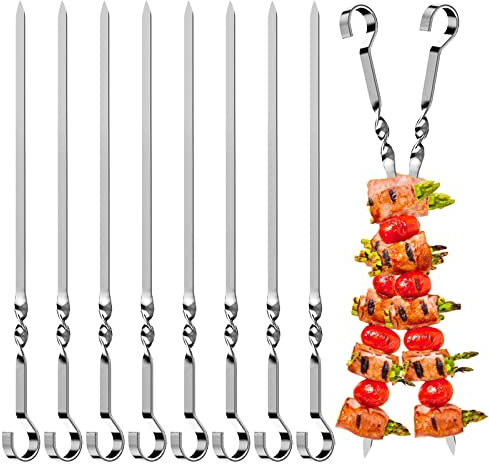 20 Stück Schaschlikspieße Edelstahl, 30cm Lange Grillspieße Kebab Spieße, Wiederverwendbare breite Flache Spieß Stöcke, Metall BBQ Spieße für Grillpartys im Freien und im Garten