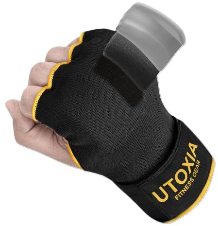 UTOXIA Boxing Hand Wraps Inner Gel Gloves for Men & Women | Quick Wrap Hand Wrist Strap | Padded Knuckle Protection for MMA, Muay Thai & Punching Training (Black, S/M)
