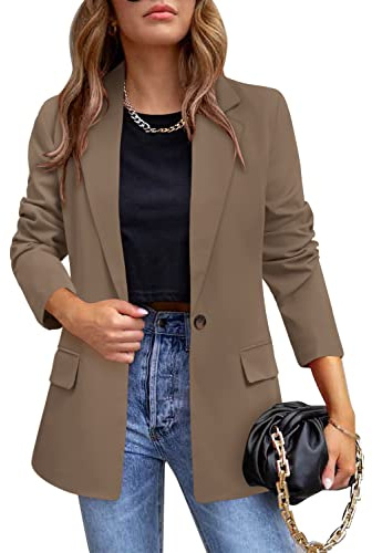 CRAZY GRID Womens Casual Blazer Button Business Suit Jacket Long Sleeve Work Office Blazer Jacket Fashion Dressy Ladies Blazer Summer Tan XXL