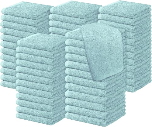 Diamond Tex Pack of 6, 12, 24, 36, 48, 96 Face Cloth 100% Egyptian Cotton Soft Flannels Set Quick Absorbent Washcloth 500-GSM Gym, Golf Hand Wash Towels 30x30cm (Sky Blue, 12)