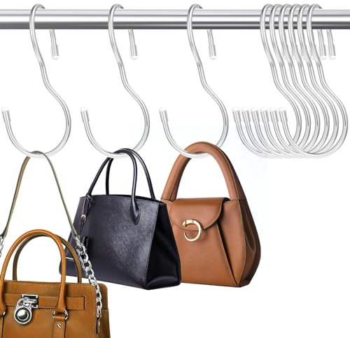 Bewudy Paquete de 12 Ganchos en S de Acero Inoxidable - Resistentes para Armario, Organizador - Ideal para Colgar Bolsos, Cinturones, Bufandas