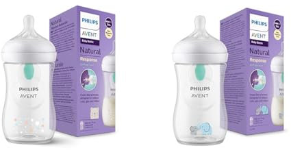 Philips Avent Natural Response Babyflasche – Babyflasche mit AirFree Ventil, 260 ml, BPA-frei, für Neugeborene ab 1 Monat, Elefantenmotiv (Modell SCY673/81)
