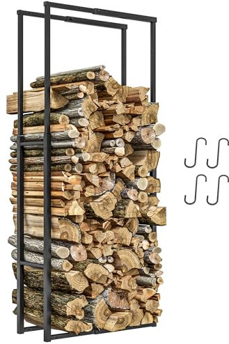 Outsunny Soporte para Leña Extensible Estante de Leña Metálico Leñero con 4 Ganchos Carga 100 kg para Interior y Exterior 40-65x25x100-150 cm Negro