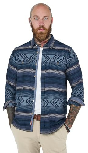Joe Browns Men's Aztec Stripe Long Sleeve Shirt Button, Navy, M