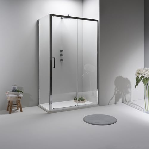Box Doccia Angolare 70x120 cm - Cabina Doccia con Lato Fisso Trasparente, Temperato 6mm e Anticalcare, Porta Scorrevole, Profilo Cromato e Chiusura Magnetica - Facile da Installare e Pulire