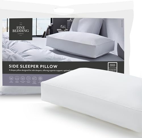 The Fine Bedding Company Side Sleeper Pillow - (1 Pack) | Flowfil Fibres, 230 Thread Count Cotton Cover, Pillows for Side Sleepers, Hypoallergenic, Machine Washable, Medium Pillow