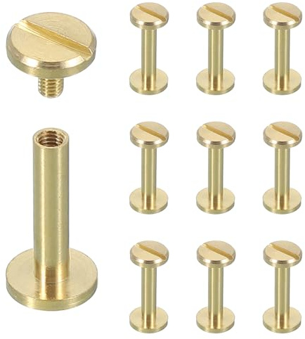 sourcing map 10 Sets Chicago Screw Rivets M4x18mm Metal Phillips Head Post Nail Rivet Stud Screws Connectors for DIY Leather Belt Bag Craft Bookbinding, Brass